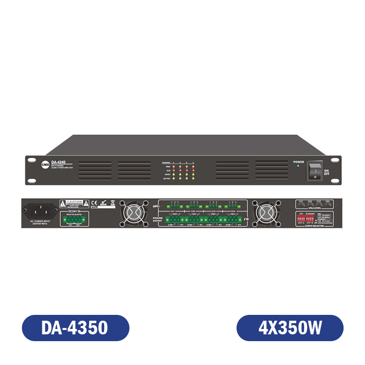 AMPLIFICADOR CLASE D 4X350W 70/100V - 8Ω