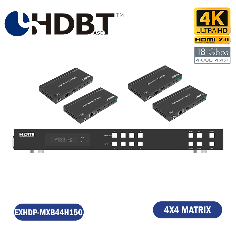 MATRIX HDMI 4X4 HDbaseT 150 METROS INCLUYE 4 RECEPTORES