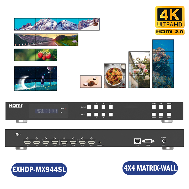 MATRIX HDMI 4X4  4K@30Hz , SWITCH INSTANTANEO, VIDEOWALL MULTIMODO RS/232, INTERFAZ WEB