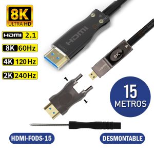 CABLE HDMI 2.1 FIBRA OPTICA 48Gbps 8K@60Hz(15 METROS) CONECTOR DESMONTABLE